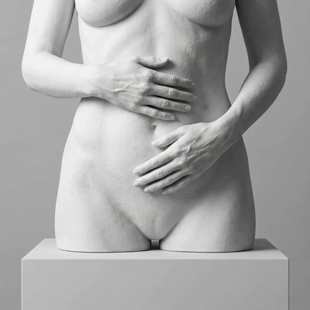 Close-up shot of a hand massaging a person's stomach