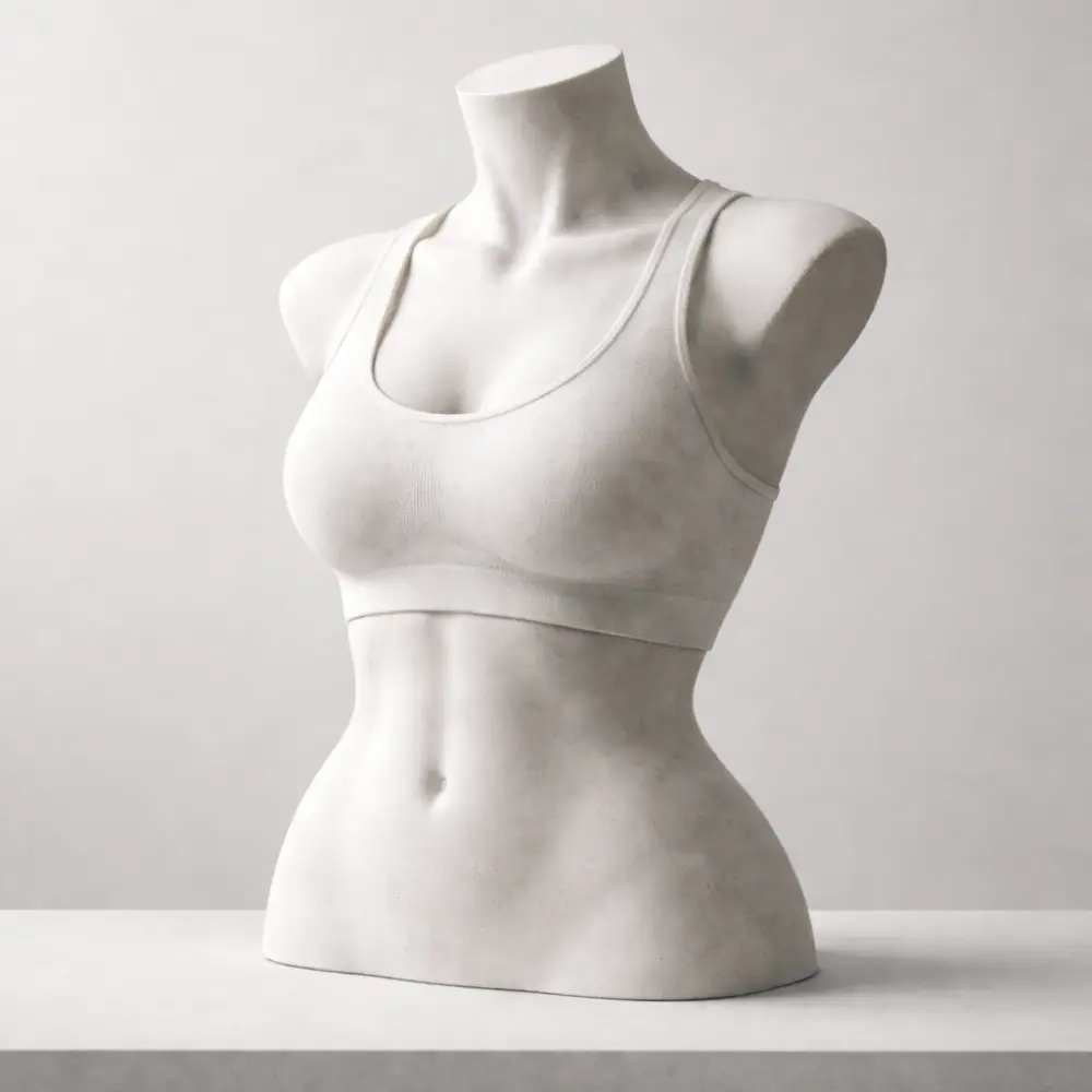 Sculpted marble bust of a woman's torso wearing a laurel crown