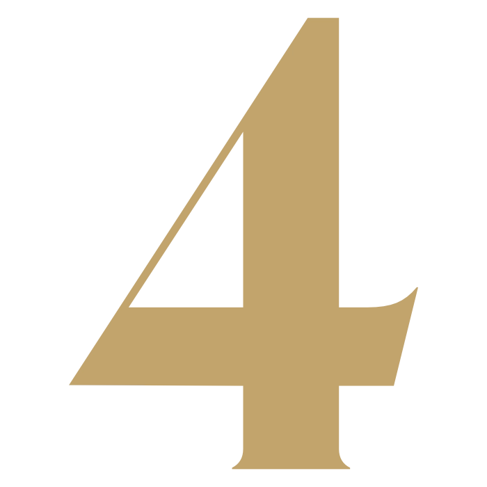 Golden number four in serif typography on a white background