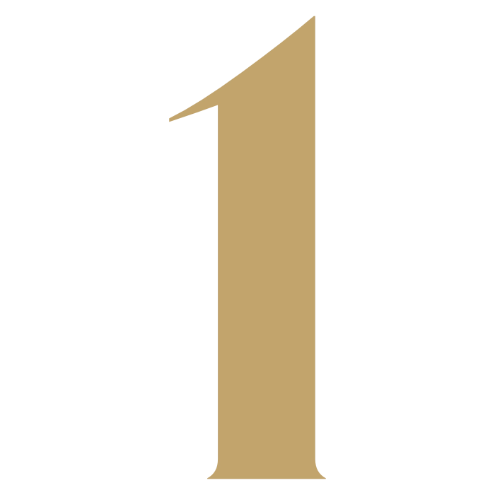 Golden number one in serif typography on a white background