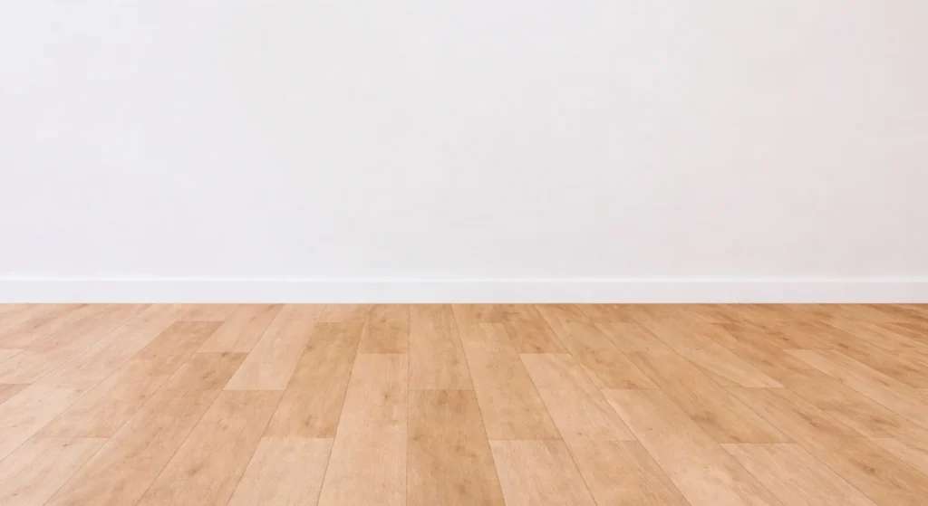 Minimalist interior with light wood floor and white wall
