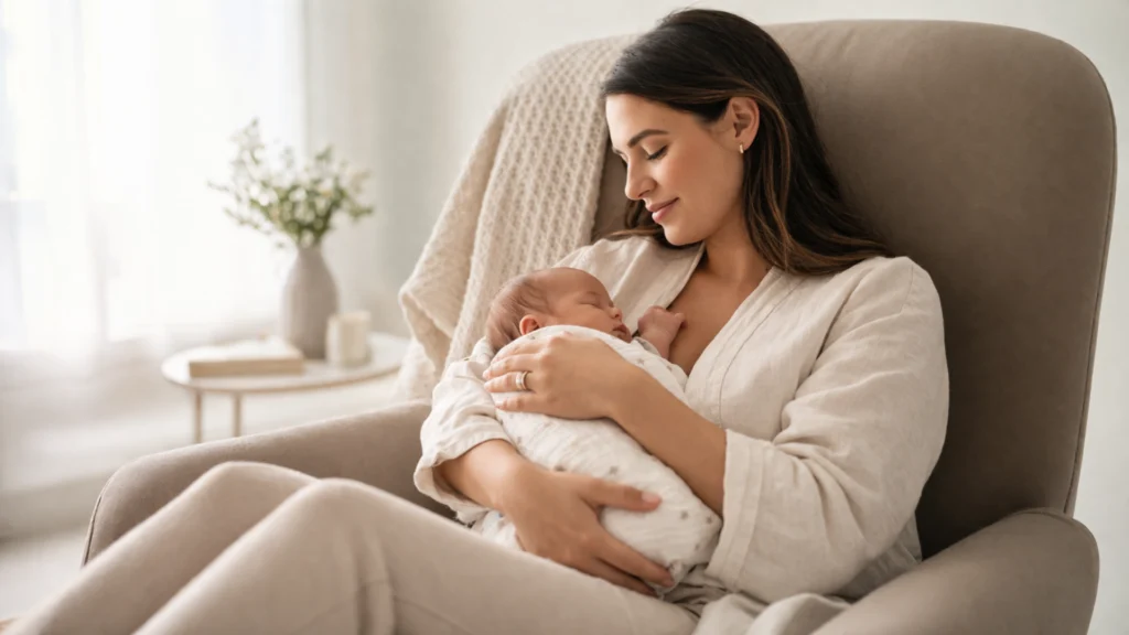 Female pediatrician or physical therapist evaluating a baby lying on a mat